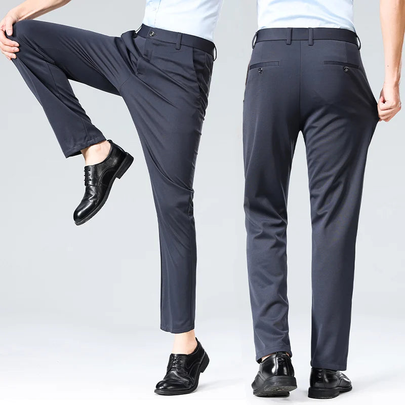 29-42 Men'S Summer Pants Thin Straight Stretch Casual Pants with No Trace No Ironing Fabric Silky and Cool Feeling